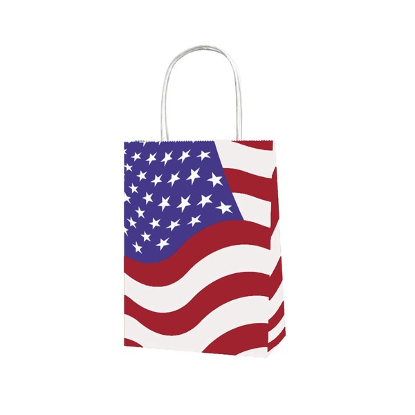 Joffreg Patriotic Gift Bag with Handles,American Flag Party Favor Bags,Decorative for Veterans Day,Memorial Day and Fourth of July,Red Blue and White,6.30 x 3.15 x 8.27 inches,10 Pcs