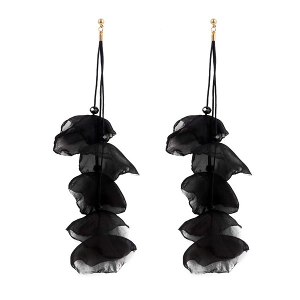 Black Earrings for Women Long Tiered Chiffon Flower Statement Earrings