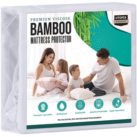 Utopia Bedding Waterproof Mattress Protector Full/Double Size, Viscose Made from Bamboo Mattress Cover, Breathable, Fitted Style with Stretchable Pockets
