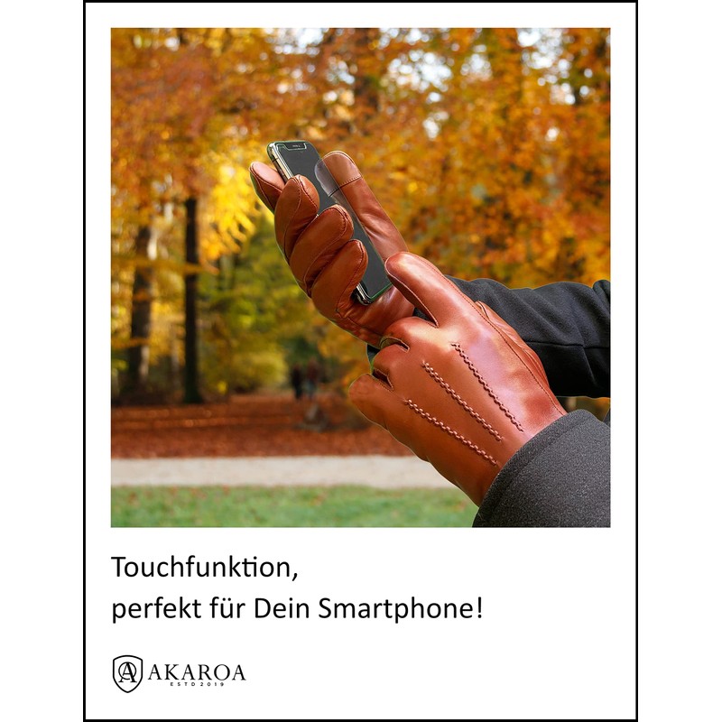 AKAROA ESTD 2019 DAN Men's Leather Gloves, Touchscreen Function, Italian