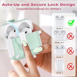 R-fun Compatible with AirPods 4th Generation 2024 Headphone Cases, Fully Drop Proof Auto Eject Protective Cover Design, New Charging Port Dust and Stand Design?White+Mint Green