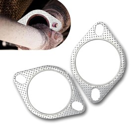 Civwesi 2 PCS Automobile 2.5" ID Exhaust Pipe Interface Turbocharger Gasket, Two-hole Leakproof High Temperature High Pressure Flange Seal Washer, Modified Parts for Auto Exhaust Turbine (Silver)