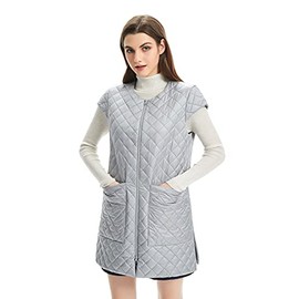 PACIBE Womens Lightweight Long Vest with Two Big Pocket Winter Zipper Cap Sleeve jacket Soft Waistcoat Gray S