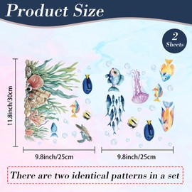 PLIGREAT Pack of 2 Ocean Animal Toilet Stickers, Seaweed Sea Fish Turtle Toilet Seat Lid Sticker for Bathroom Bathtub Cover Decor Toilet