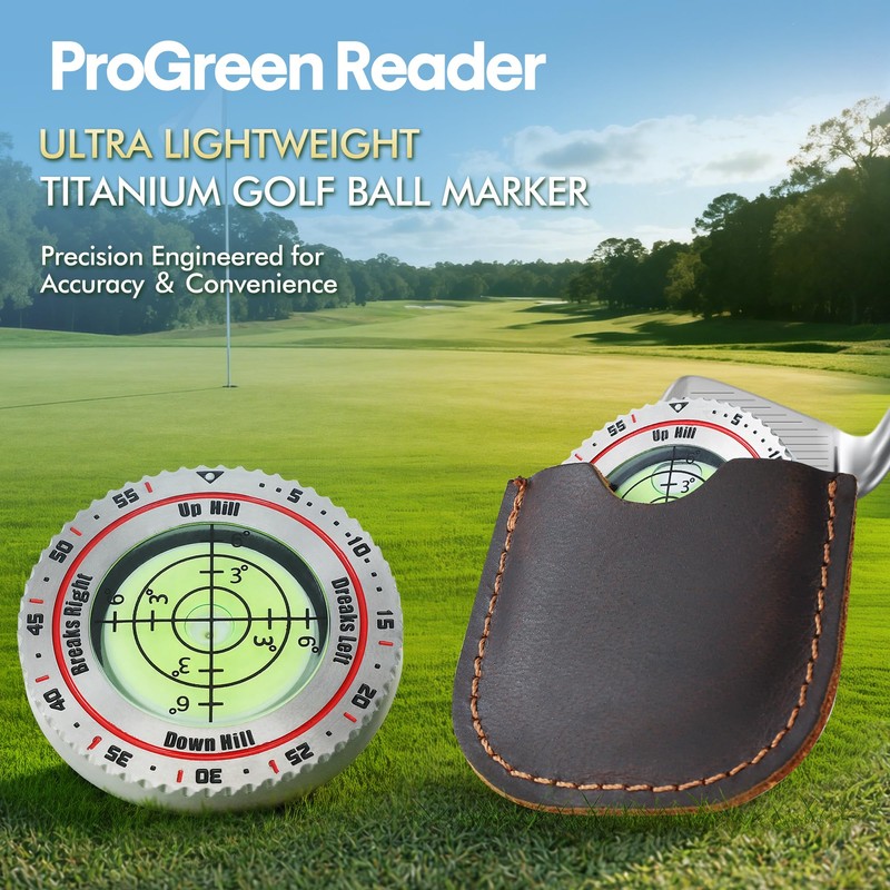 Titanium Steel Golf Green Reader with Genuine Leather Case -