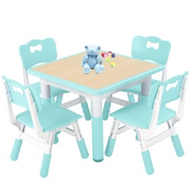 FUNLIO Kids Table and 4 Chairs Set, Height Adjustable Toddler Table and Chair Set for Ages 3-8, Easy to Wipe Arts & Crafts Table, for Classrooms/Daycares/Homes, CPC & CE Approved (5-Piece Set) - Green