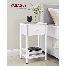 VASAGLE Nightstands, Set of 2 Side Tables with Fabric Drawer, 24-Inch Tall End Tables with Storage Shelf, Bedroom, White ULGS221W14