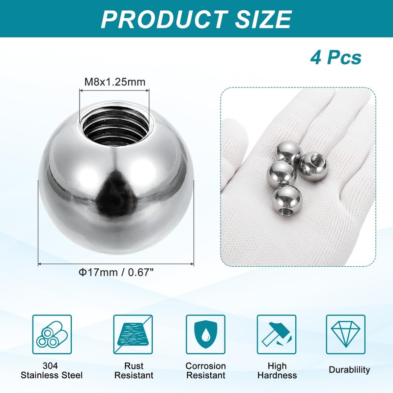 PATIKIL M8x17mm Ball Nuts Knob, 4pcs 304 Stainless Steel Round