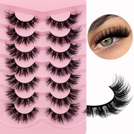 7 Pairs of 3D False Eyelashes, Cat Eye, Fluffy Volume, Curly, Cat-Eye, Artificial Eyelashes, Natural Look, Reusable, Handmade Faux Mink Makeup Eyelashes (7P-XK05)