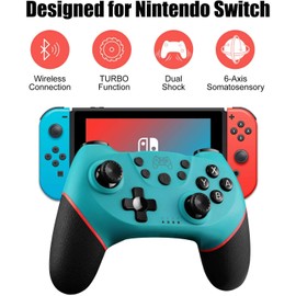 Switch Controller, Wireless Pro Controller Gamepad Compatible with Switch Support Amibo, Wakeup, Screenshot and Vibration Functions-Blue