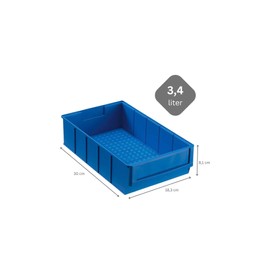 PROREGAL Blue Industrial Box 300 B | H x W x D 8.1 x 18.3 x 30 cm | 3.4 Litres | Storage Box, Assortment Box, Small Parts Box