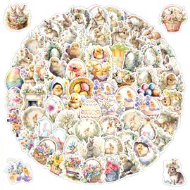 Easter Stickers 100 Pcs, Sparkly Holographic Eggs Bunny Rabbit Decals for Kids Adults, Basket Stuffers Decorations for Skateboard, Water Bottles, Laptop Decals,DIY Crafts