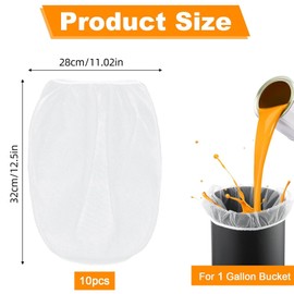 10 Pcs 1 Gallon Paint Strainer Bags,White Fine Mesh With Elastic Top Opening for Paint, Liquid Filtering and Home Brewing Paint Gardening