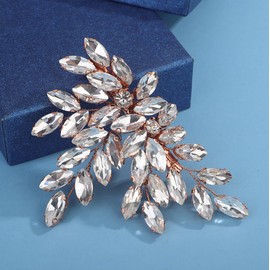 Wekicici Bride Rhinestone Wedding Hair Clips Bridal Crystal Hair Barrette Rose Gold Flower Crystal Hair Pins Sparkly Hair Accessories for Women Wedding Head Piece (Rose Gold)