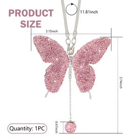 Zikefest Bling Butterfly Diamond Car Hanging Accessories for Women, Crystal Car Rear View Mirror Charms, Auto Decoration Lucky Gifts Hanging Interior Crystal Ornament Pendant Decor for Cars (Pink)