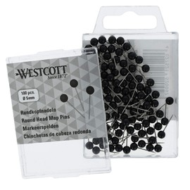 Westcott E-10502 00 Round Head Needles Pack of 100 5 mm Diameter 16 mm Long Black