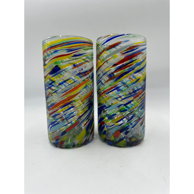 Handblown Confetti Swirl Glass Tumblers - Beautifully Crafted Water Glasses