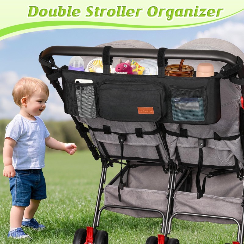 Guiseapue Double Stroller Organizer with 2 Insulated Cup Holders: Parent