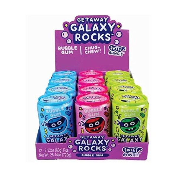 Kidsmania Getaway Galaxy Rocks Bubble Gum Candy Cans - 12 Count Display Box