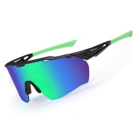 DUCO Cycling Sunglasses for Men Women Sports Sunglasses uv 400 Protection TR90 Baseball Driving Fishing Sun glasses DC0038 (Black Frame Green Temple Revo Green Lens)