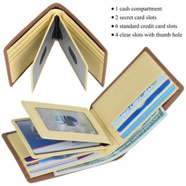 VISOUL Slim Bi-fold Wallet for Men and Women with 4 ID Windows, Leather Credit Card Holder Wallet Two Tone with RFID Blocking (Brown and Yellow)