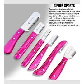 Professional Stripping Comb Kit (6-Piece Set) for Dogs & Pets with Wooden Handle Grip (Pink)