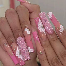 YXRXKJ Long Nail Tips, 24 Pieces, Gal Multicolor, False Nails, Long, Mine Type, Cute, Sparkling, Gal Goods, Nail Stickers, Popular, Stylish, Coming-of-Age Ceremonies, Weddings, Parties, Tool Kit