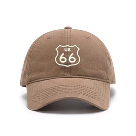 WINGZOO Baseball Caps Men Route 66 Embroidered Dad Hat Washed Cotton Adjustable Embroidery Caps Khaki