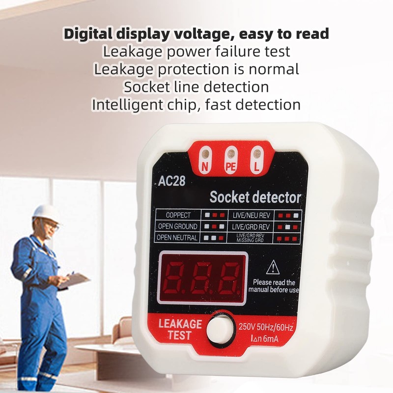 Polarity Socket Tester, 250V 50Hz 60Hz LCD Electric Leakage Outlet