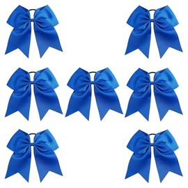 Kenz Laurenz Cheer Bows Cheerleading Softball - Gifts for Girls and Women Team Bow with Ponytail Holder Complete your Cheerleader Outfit Uniform Strong Hair Ties Bands Elastics (7) - M - Blue