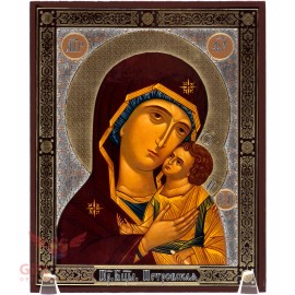 Wooden Icon of Virgin Mary Theotokos of Petrovskaya Петровская Б.М. 5.1" x 6.2"