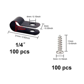 UMCHU Pack of 100 6 mm Nylon R Type Cable Clips, Cable Clamp Fastener, Plastic Wire Clamps, for Wire Management (with 100 Screws)