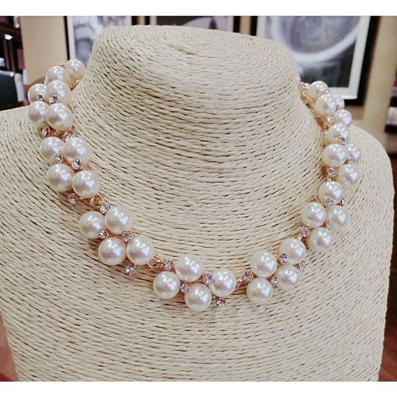 'olu'lu Women's Pearl Rhinestone Bijou Necklace Earrings Set, Necklace