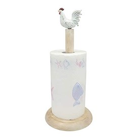 Owlgift Rooster Design Rustic Brown Wood Paper Towel Holder Stand Up Paper Towel Holder, Easy One-Handed Tear Kitchen Paper Towel Dispenser with Weighted Base for Standard Paper Towel Rolls