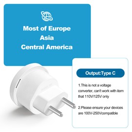Ziissup European Travel Plug Adapter, Type C International Power Adaptor to Italy Spain France Portugal Iceland Germany, Europe Vocation Essentials 3-Packs