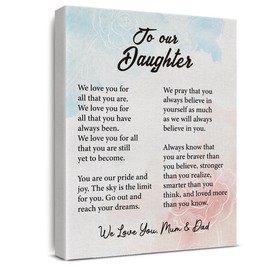 Inspirational Daughter Canvas Wall Art to Our Daughter from Mom Dad Canvas Prints Framed Paintings Artwork Ready to Hang Home Wall Decor 15x11.5 Inches