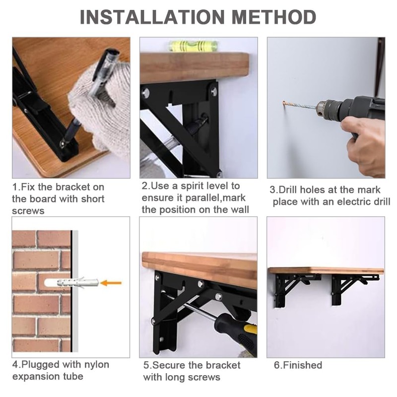 Folding Shelf Brackets 12Inch, 2pcs Folding Table Brackets Drop Leaf