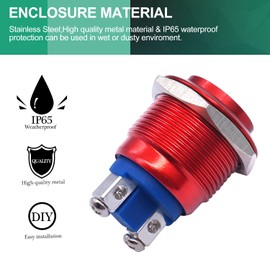 Twidec/19mm Push Button Waterproof Red Metal Shell Momentary Raised Top Push Button Switch 3A/12~250V SPST 1NO Start Button for car modification Switch M-19-R-G