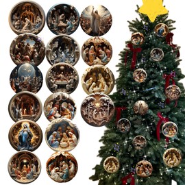 16Pcs Easter Tree Decorations, 3.14inch Acrylic Easter Tree Ornaments, Nativity Scene Hanging Ornaments for Easter Tree, Religious Gift for Family Friends
