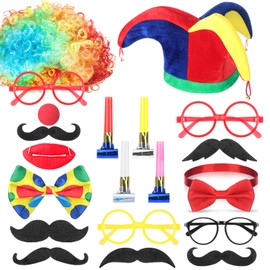 VioraWhite 26 Pcs Circus Carnival Party Photo Booth Props Clown Hat Wig Nose and Circus Funny Photobooth Accessory Carnival Theme Party Cosplay Costume Set for Pretend Play Men Women Decoration