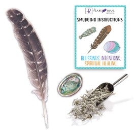 Mini Smudge Kit with Feather, Mini Abalone Shell, Loose Sage - Energy Cleansing Clearing Spiritual Practice House Smudging - Travel Kit