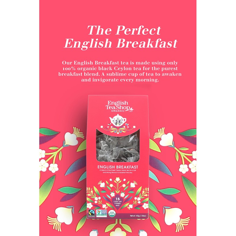 English Tea Shop Organic English Breakfast Tea (15 Pyramids), 44.9999999999999