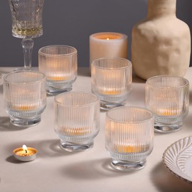 Clear Tea Light Candle Holder Set of 6-2.55" x 3" Clear Candle Holder with Stylish Ribbed Design, Large Glass Votive Holders for Wedding Centerpieces, Christmas, Vintage Party or Home Decor