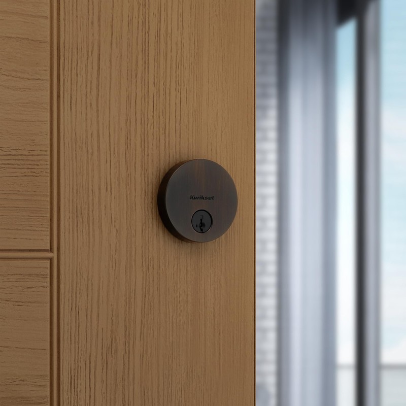 Kwikset Uptown Deadbolt Lock, Venetian Bronze Round Exterior Keyed Front