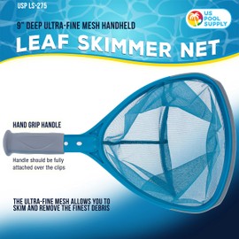 U.S. Pool Supply Professional Spa, Hot Tub, Pool Hand Leaf Skimmer Net with Grip Handle - 9" Deep Ultra Fine Mesh Netting Bag Basket, Skim & Remove The Finest Debris - Pond, Small Kid Inflatable Pool