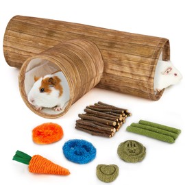 Hedgeink Guinea Pig Tunnel, Collapsible 3 Way Guinea Pigs Hideout Washable Rabbit Tunnel with Chew Toys Rabbit Toys for Guinea Pig Cage Accessories
