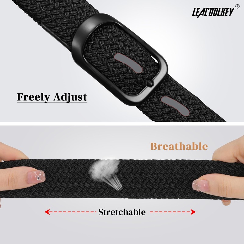 LEACOOLKEY Stretch Belt for Men, Elastic Braided Belt for Men,