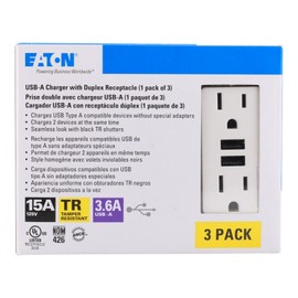 Eaton NEW Eaton TR7765W-3-LW 15A 2P 125V USB 3.6A Charger TR Duplex Receptacle