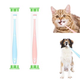2 pcs Small dog & Cat Toothbrush 360 Degree Soft Silicone, Cat Dental Care, Pet Toothbrush, Oral Hygiene, Easy to Handle, Deep Clean, Independent Packaging, light sky blue & light pink (2 Pack Green)