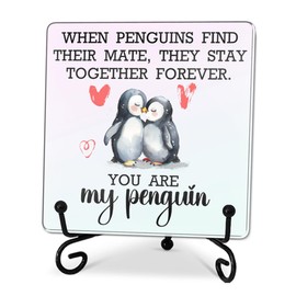 4 ’’x4 ’’ Acrylic Plaque With 1 Metal Support - When Penguins Find Their Mate They Stay Together Forever Funny Acrylic Sign - Modern Tabletop Decor & Supplies For Home Desk Room Office Shelf - A09